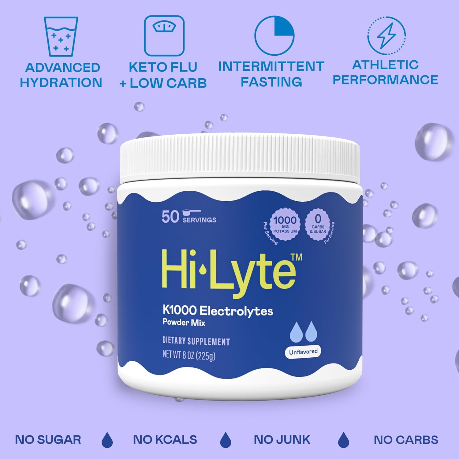 Hi-Lyte K1000 Electrolytes Powder Mix Unflavored Keto & Performance, 50 Servings