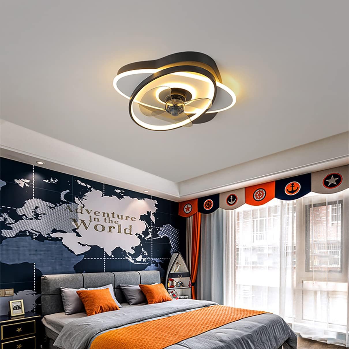 YUEGOO Ceiling Fans with Lamps,Kids Ceiling Fan with Light 3 Colors Dimmable Silent Remote Control Fan Ceiling Lights Indoor Living Room Ceiling Fan Light