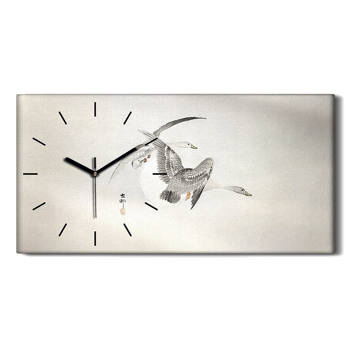 Oiseau Asiatique Horloge sur Toile Poétique 60x30cm Décoration Ciel Zen