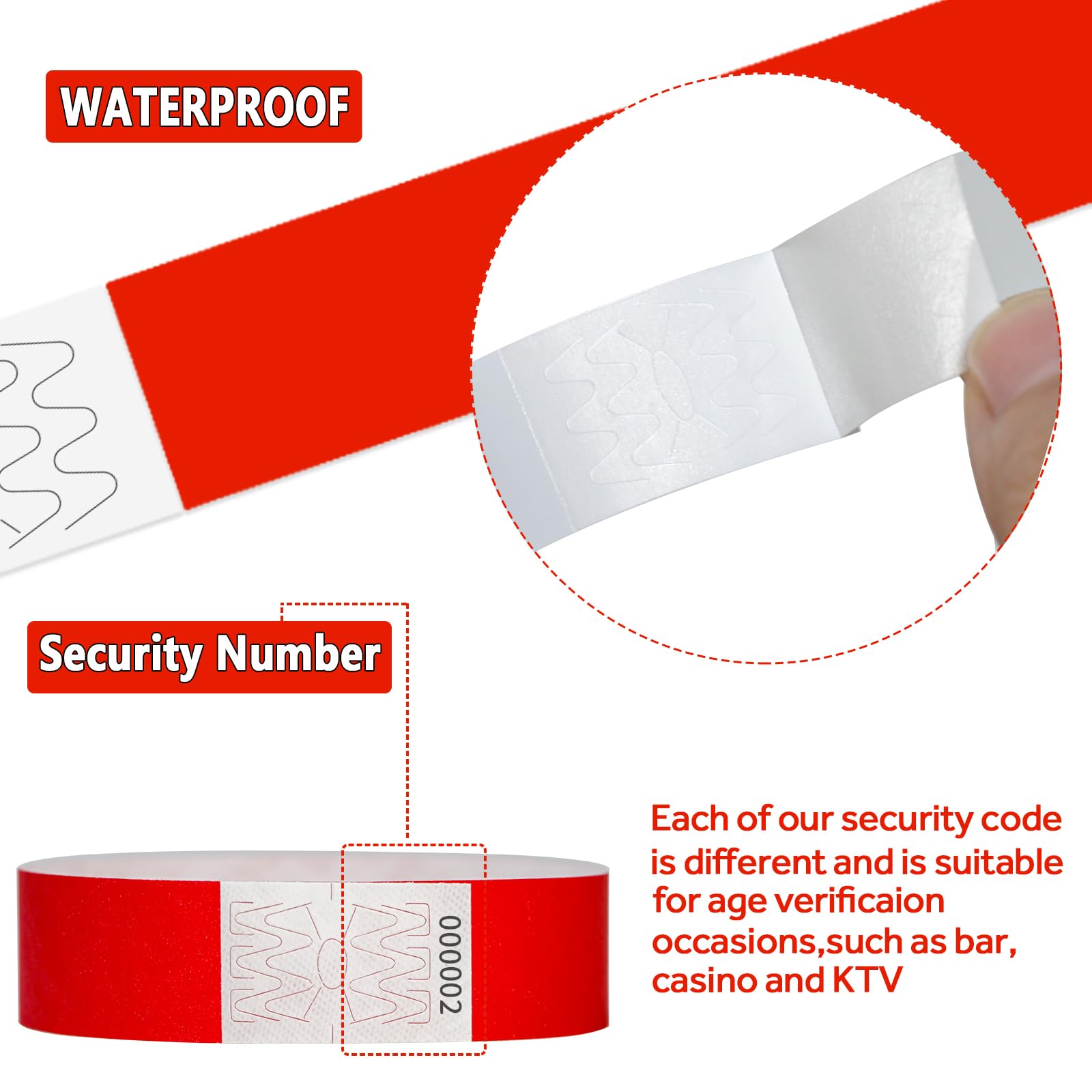 Tyvek - Pulseras para eventos – 2500 muñequeras impermeables de neón para eventos, conciertos, admisión a festivales, fiestas (rojo)