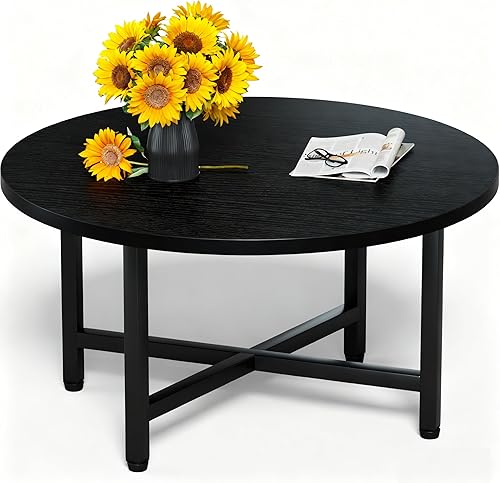 Coffee Table, 23.6" Small Coffee Tables, Black Round Coffee Tables for Living Room, Floor Table for Sitting on The Floor, Center Coffee Table with
