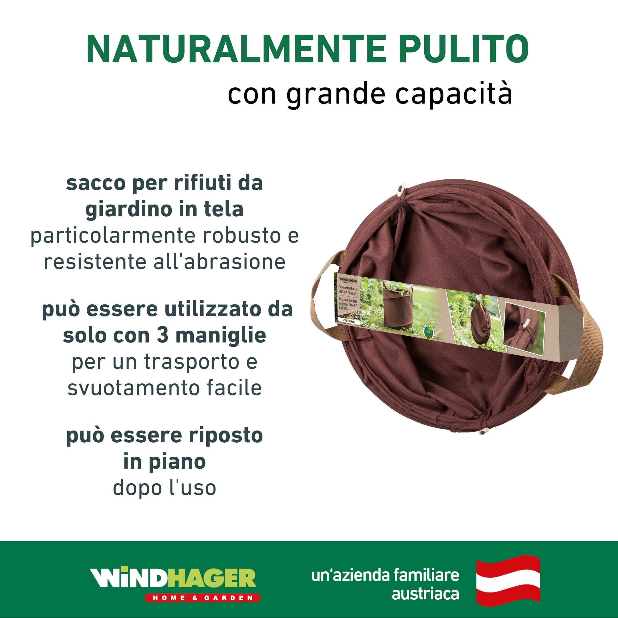 Windhager Sacca per rifiuti da giardino pop-up, in tela, per foglie, autoportante, verde, 120 l, diametro 50 x 60 cm, 07577