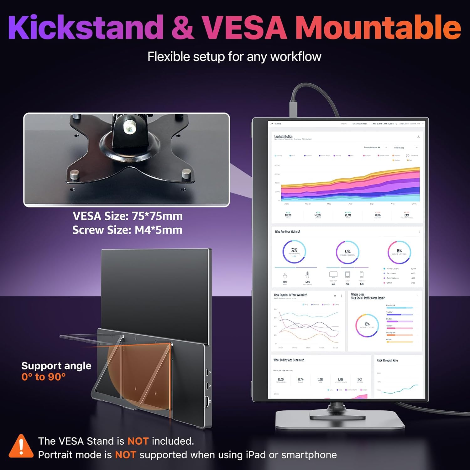 cocopar Portable Monitor 17.3 Inch 4K UHD 60Hz 150% sRGB Travel Monitor with Speaker HDMI USB-C Second Screen for Laptop MacBook Surface PC Xbox PS4/5, VESA Mountable, with Kickstand 8 71aP4hN3f3L. AC SL1500