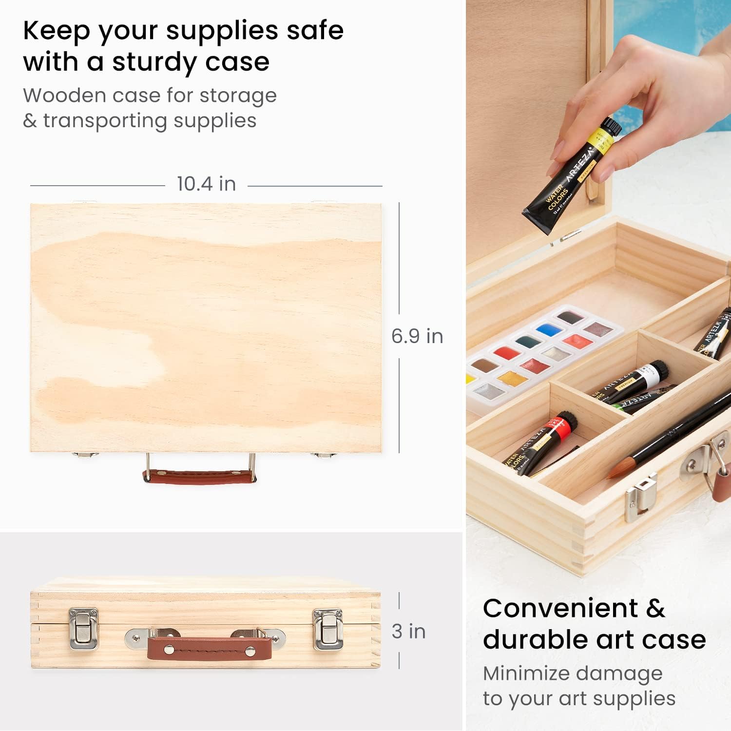 Arteza Watercolor Paint Kit, 24 Pieces, 18 Vibrant Watercolors, 3 Watercolor Brushes, Watercolor Paper Pad and Canvas, and Wooden Storage Case, Art Supplies for Painters
