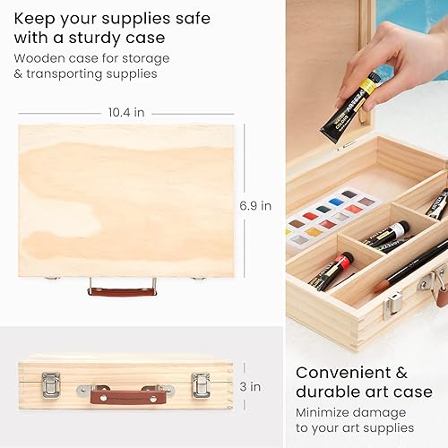 Miniatura 4 de Arteza Kit de pintura de acuarela, 24 piezas, 18 acuarelas vibrantes, 3 pinceles de acuarela, bloc de papel de acuarela y lienzo, y estuche de