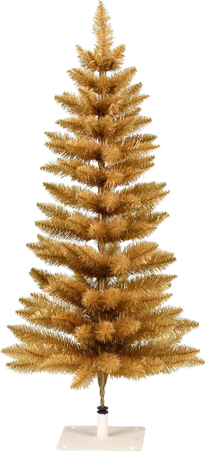 Vickerman 3.5' Gold Fir Artificial Christmas Pencil Tree, Unlit - Faux Fir Christmas Tree - Seasonal Indoor Home Decor