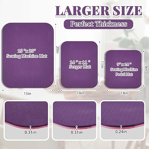 Miniatura 2 de Drydiet 3 alfombrillas de silenciamiento para máquina de coser, alfombrilla de pedal para máquina de coser, almohadilla de goma antideslizante que