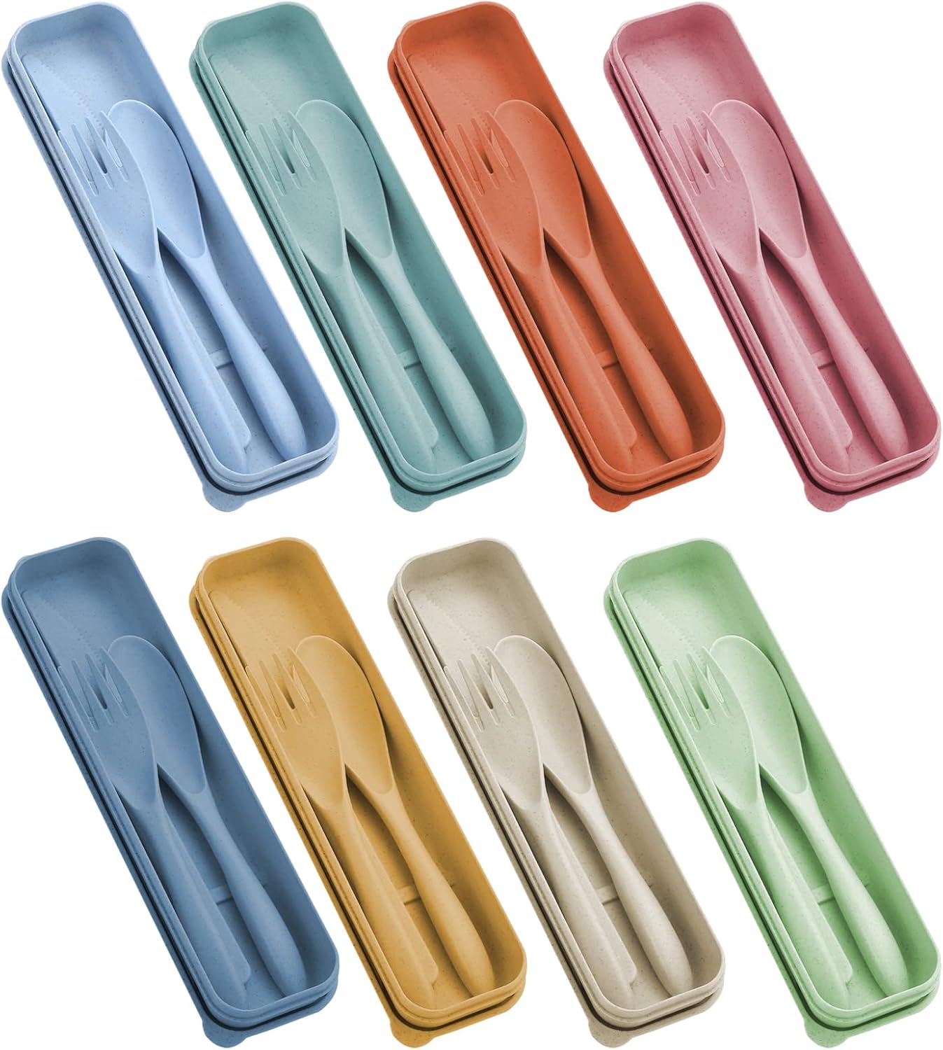 8-Piece Reusable Wheat Straw Utensil Set with Case for Travel, Picnics & Daily Use (8 Colors)