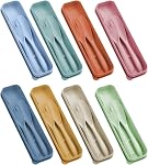 8 Ensembles Couverts en paille de blé, ensemble d'ustensiles de voyage portables réutilisables avec boîtier, ensemble de table de fourche à couteaux à cuillères, pour enfants Camping pique-nique de voyage pour adultes ou utilisation quotidienne (8 Couleurs)