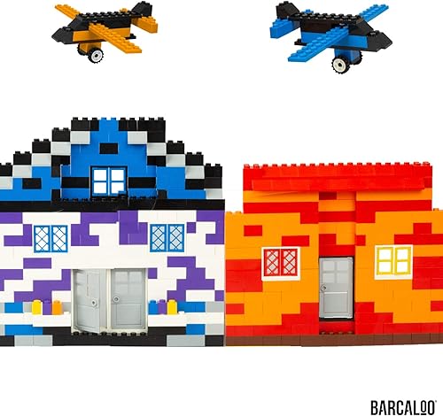 Miniatura 5 de Barcaloo Juego de 200 piezas de ladrillos de construcción para ventanas, puertas y techos, 7 colores clásicos, incluye ventanas, puertas y piezas de