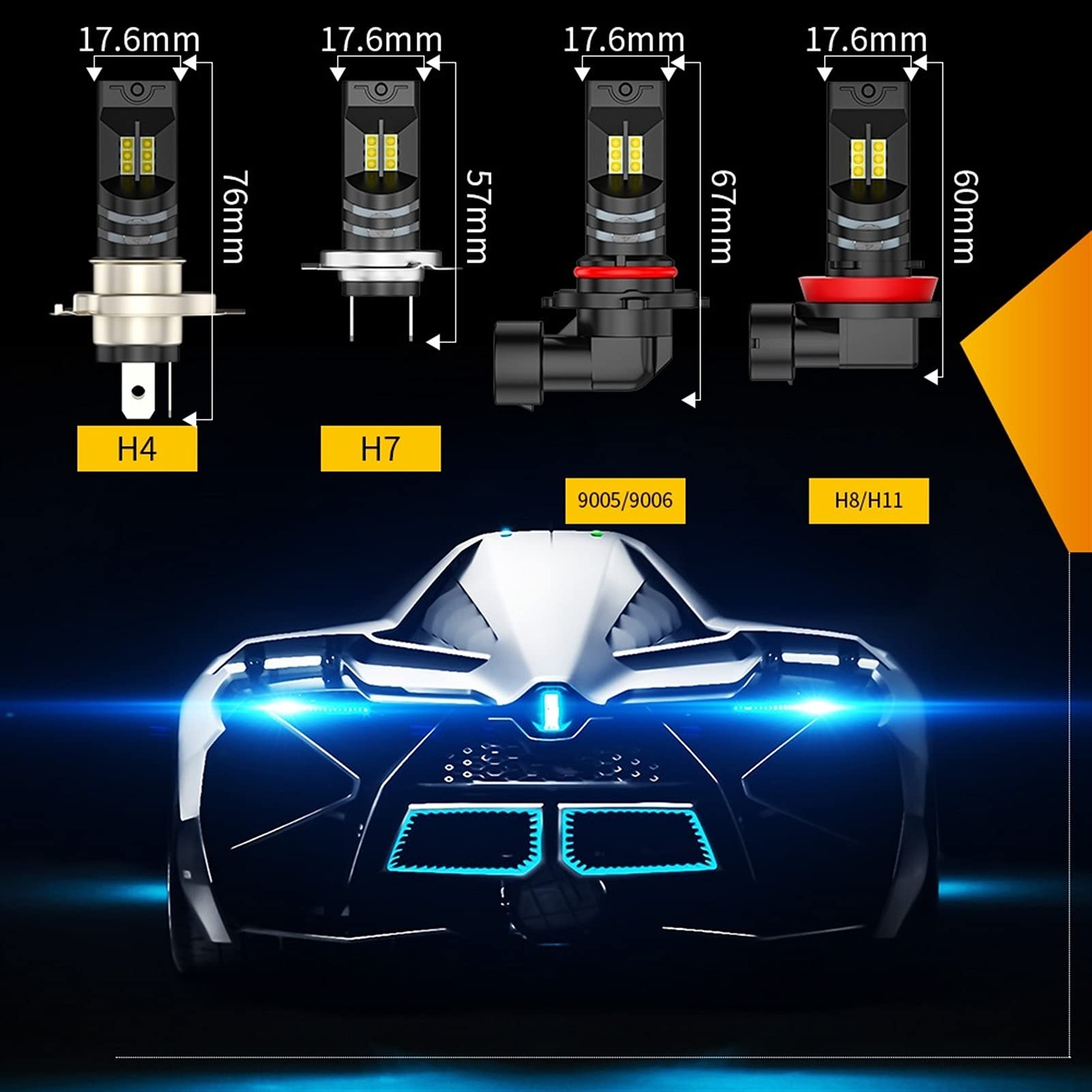 Faros de xenón 2pcs Mini H4 H7 H1 H8 H9 9006 HB4 9005 HB3 Bombillas de la luz de la luz de la luz LED con Chips 1200LM Luces de Niebla automática 6000-6500K Coche y Moto