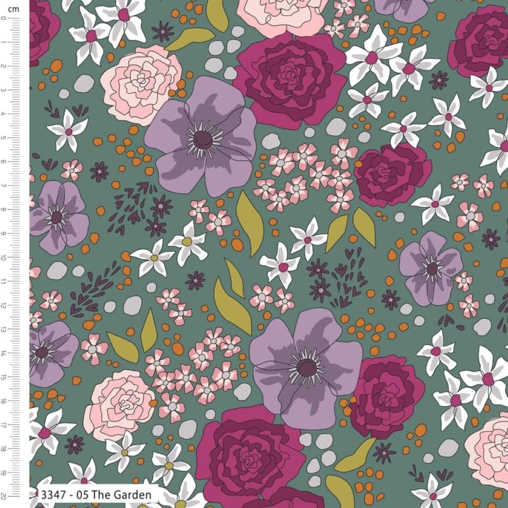 Craft Cotton Company 100% Premium Cotton The Crafty Lass Midnight Meadows Fabric Range Prints 110cm Wide Digitally Printed Cotton Fabric; Sold by 0.5 Metre (The Garden)