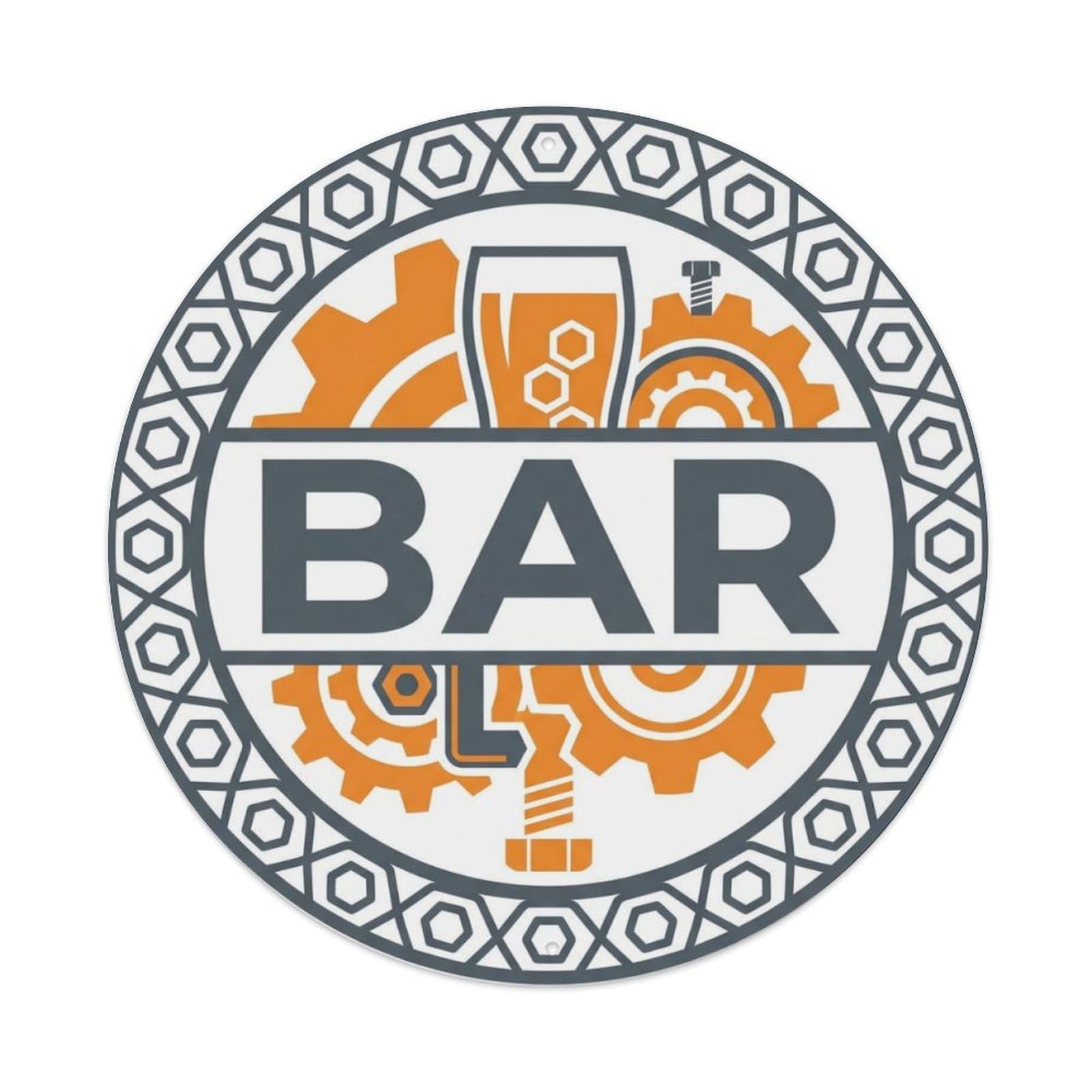 BAR Industrial Brewery Plate Metal Tin Sign Plaque Wall Decor for Cafe, Club Bar, Office, Home Garden Round Metal Poster 8x8Inch