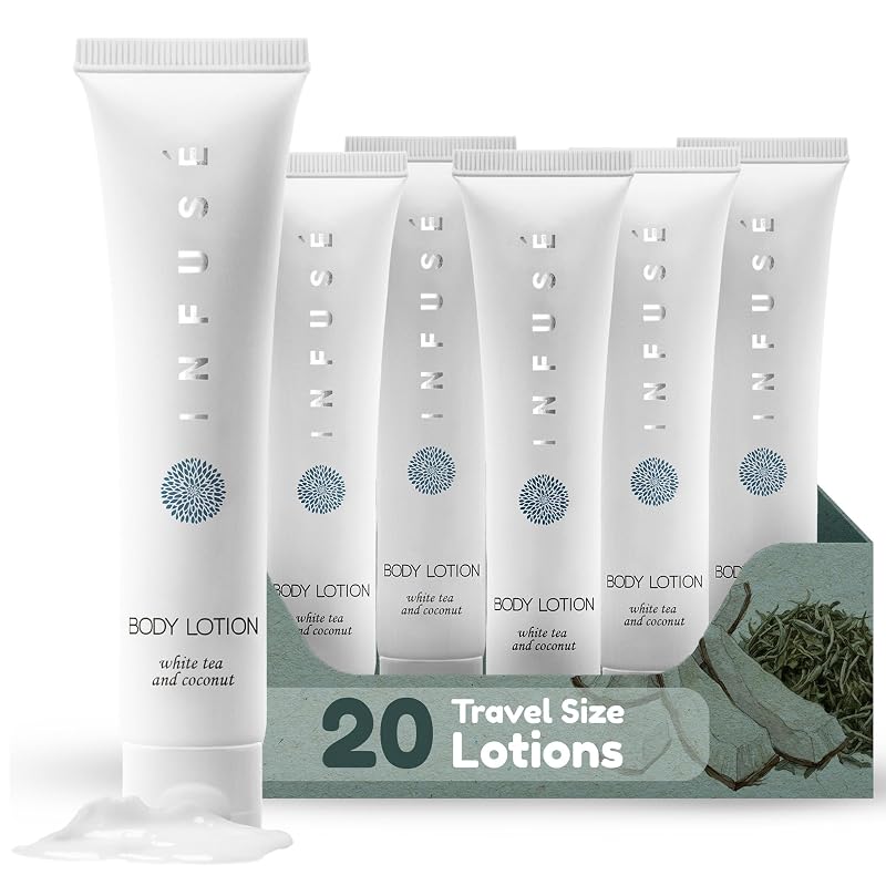 INFUSÉ Loção corporal com fragrância de chá branco e coco, Pacote com 20 unidades de 30 mL