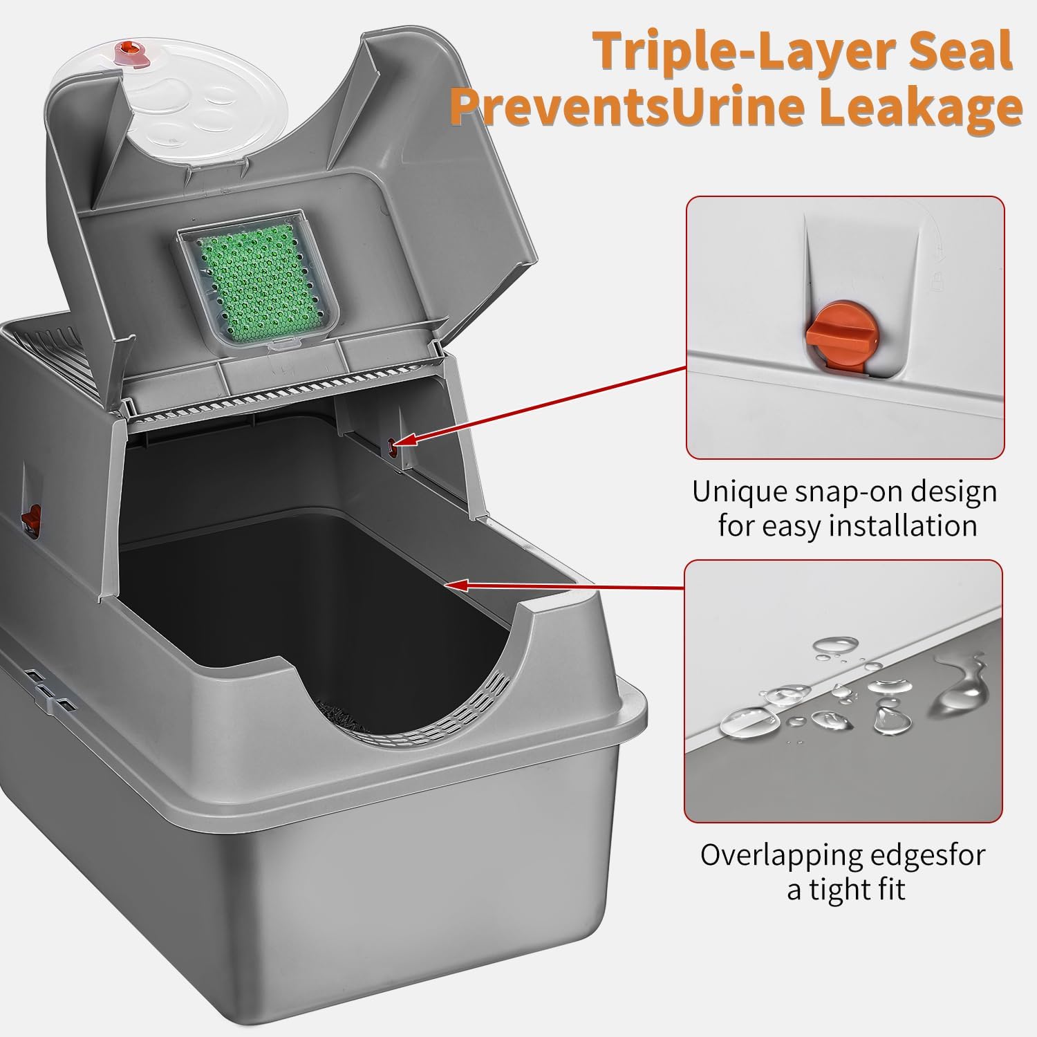 Stainless Steel Litter Box with Lid, 135° Flip-Top XL Extra Large Enclosed Metal Litter Pan with 2 Litter Scoops & Litter Mat. Easy to Clean, Anti-Leakage, Odor Free, Front & Top Dual Entry