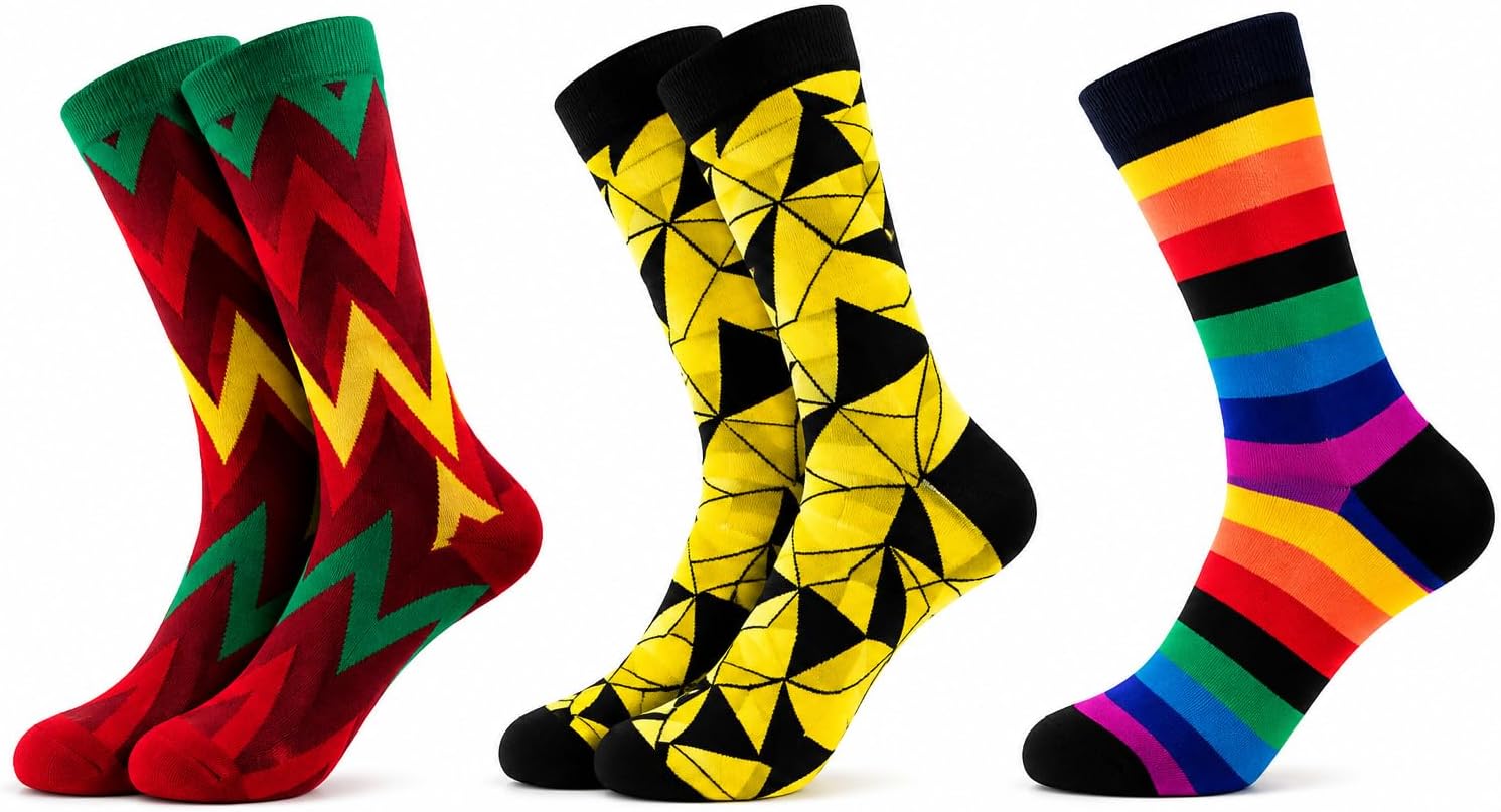 3 pack Pattern Business Socks for Men, Breathable Dehumidifying, Antibacterial Low Allergenic, Colorful Argyle Design