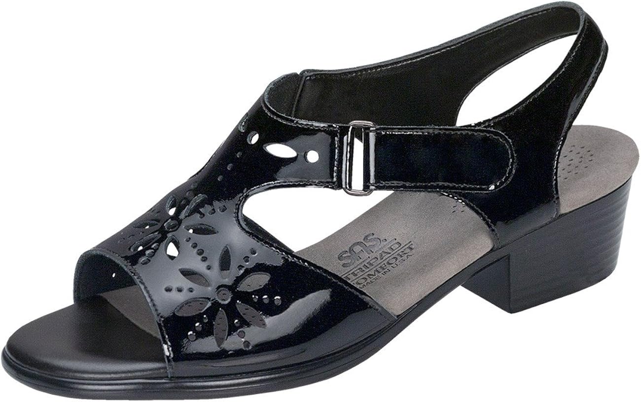 Amazon.com | SAS Women's Tripad Sunburst Comfort Strap Low Heel Sandal (5.5 M, Black Patent 