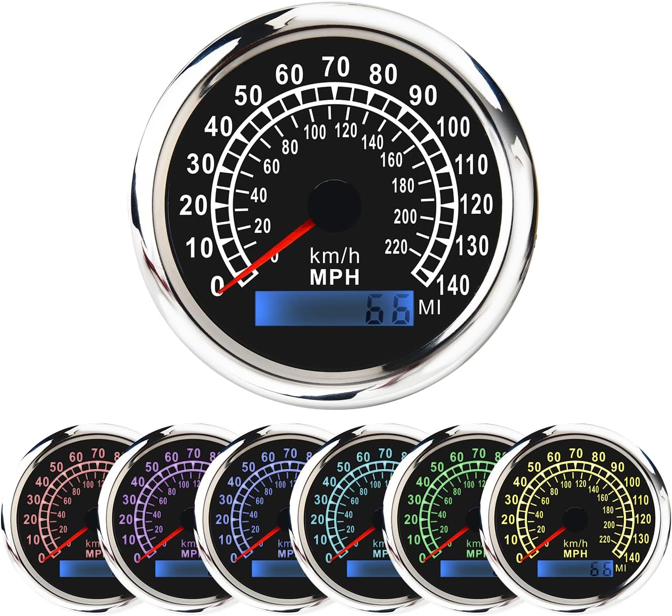 GPS Speedometer Odometer Black Waterproof, Speedometer for Car Boat Motorcycle fit 9-32V 85mm (140/220-7Color)