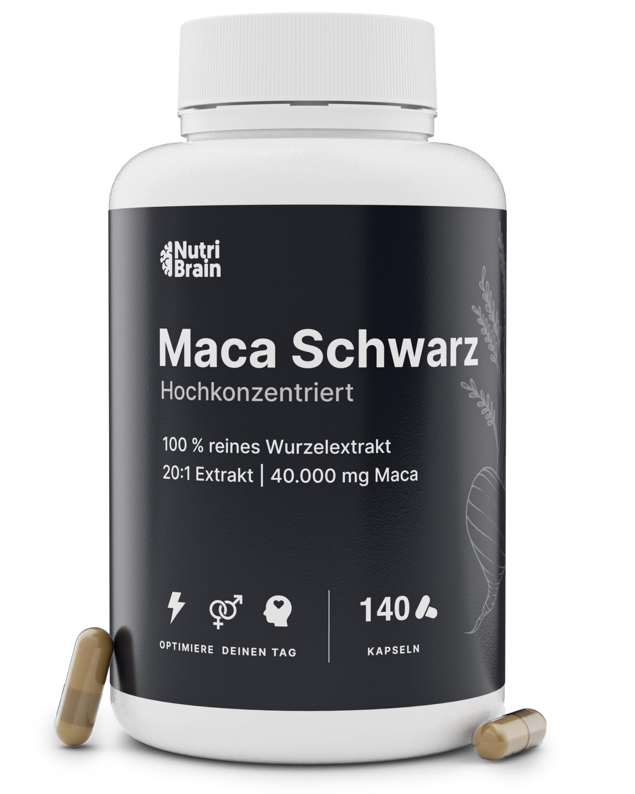 Maca Schwarz Hochdosiert 40.000mg - 140 Vegane Kapseln | Ultra-Konzentriert 20:1 Extrakt | 5 Monate | Steigert Energie und Vitalität | Laborgeprüft | Verbessert Leistung, Ausdauer und Gleichgewicht