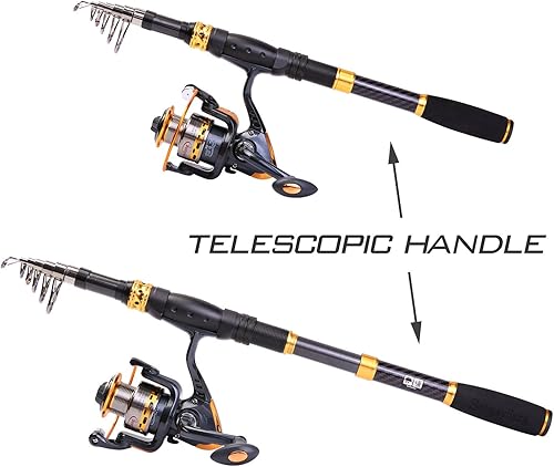 Miniatura 5 de Sougayilang Carrete de caña de pescar Combos de fibra de carbono telescópica caña de pescar con carrete giratorio para viajes agua salada pesca de