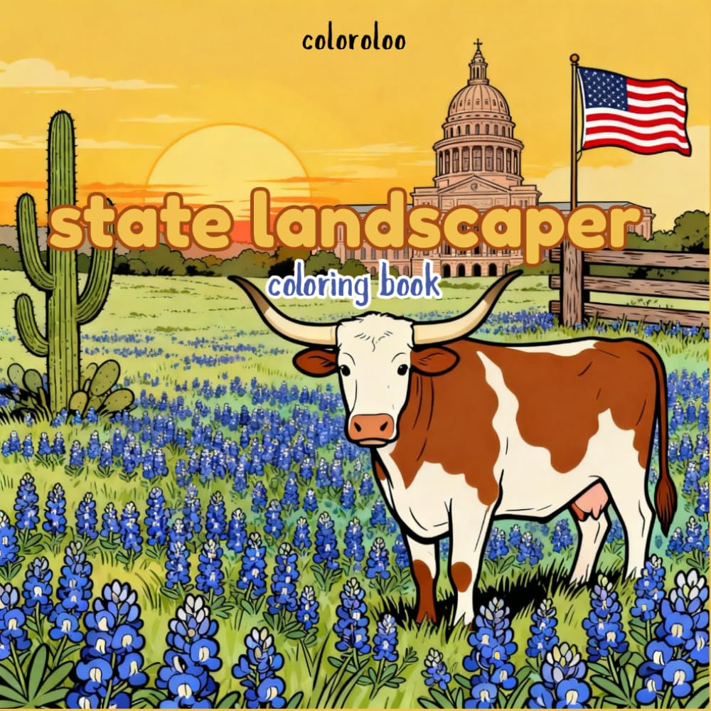 state landscaper coloring book: Bold & Easy Scenic Views of American States — Relaxing Nature Landscapes Coloring Book for Adults and Teens