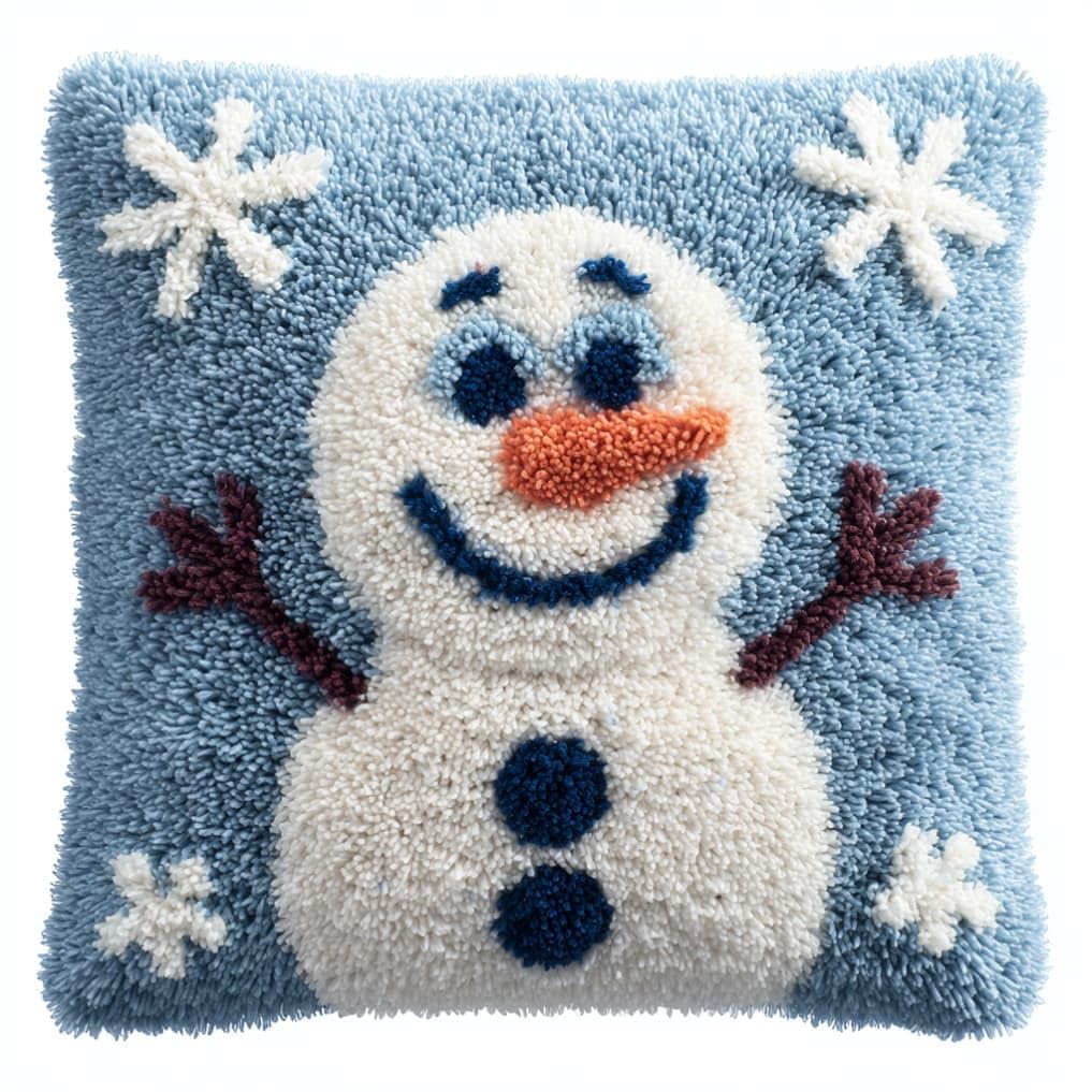 WallustrioaW DIY Latch Hook Pillow Kit,Snowman 17X17 Inch Pillowcase Kits Embroidery Kits DIY Needlework Pillow Cover Sofa Cushion Rug Making