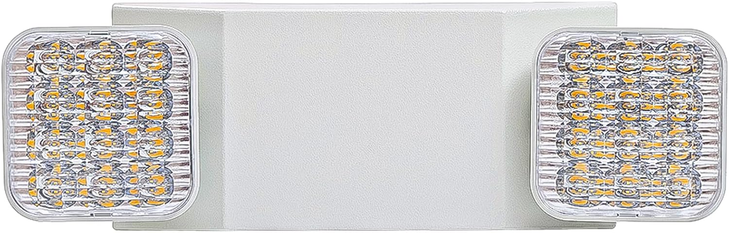 AKT LIGHTING Commercial Emergency Light, UL Certified, White Emergency Light Fixture with 2 LED Square Heads Adjustable & Backup Batteries Exit Lighting，Pack of 1