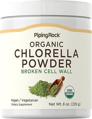 Piping Rock Chlorella Powder Organic 8 onzas Sin gluten, sin OMG, vegetariano Rico en proteínas veganas
