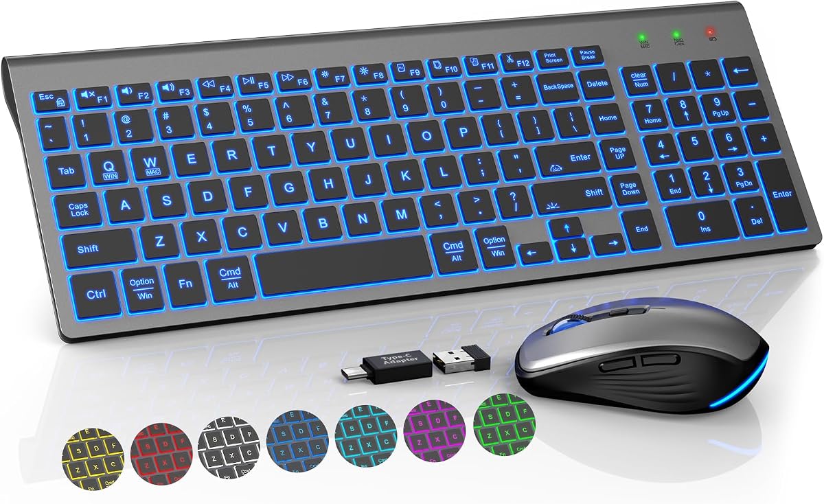 Wireless Keyboard and Mouse Combo, Compact Backlit Scissor Keys | Slim Design, Rechargeable, Quiet Typing, RGB Mouse, Auto Sleep, 2.4GHz USB Wireless, KM61PRO Portable Set for Windows & Mac