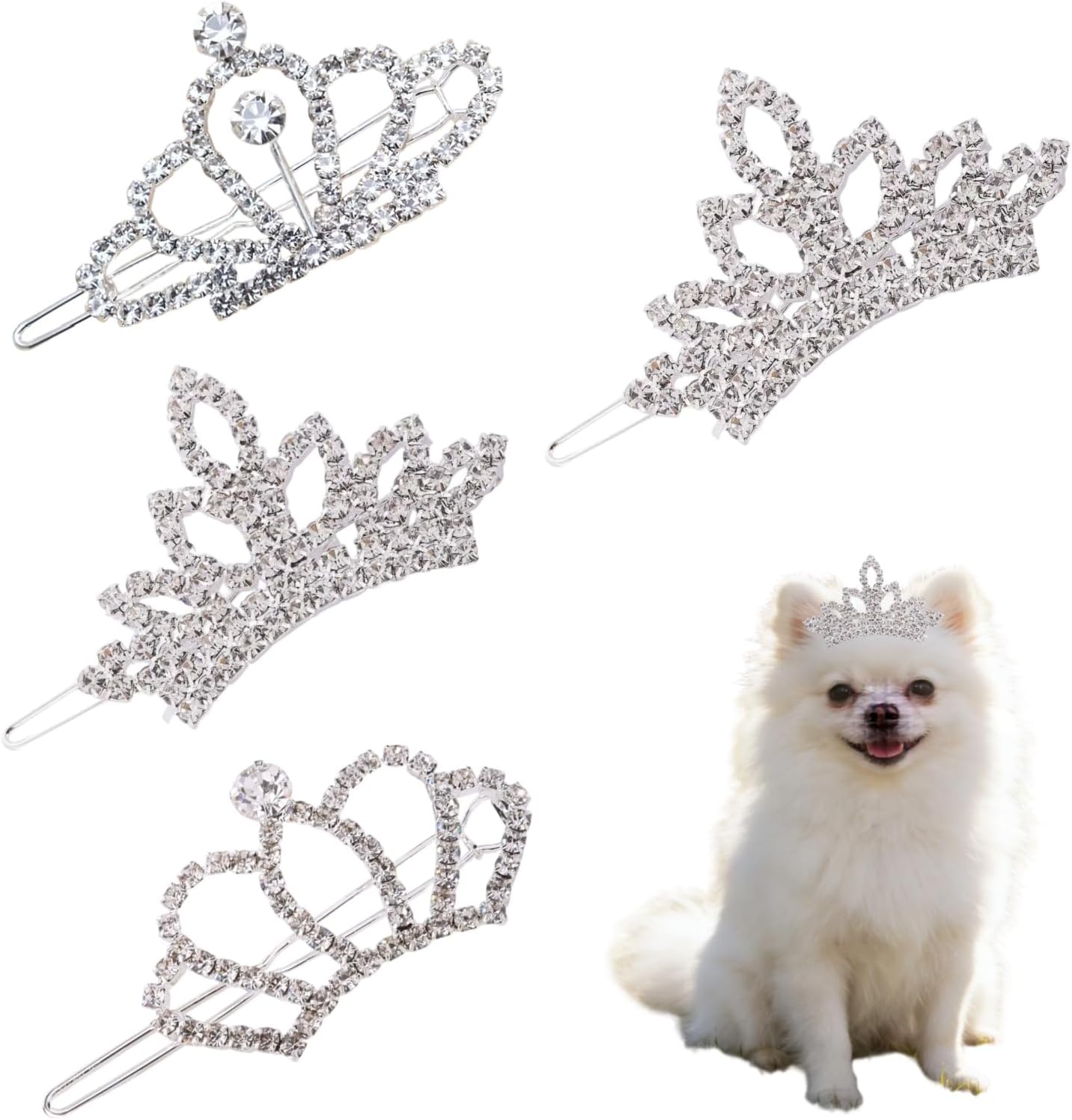 Dog Tiara Crown Hair Clips 4 Pcs Rhinestone for Small Dogs Cats