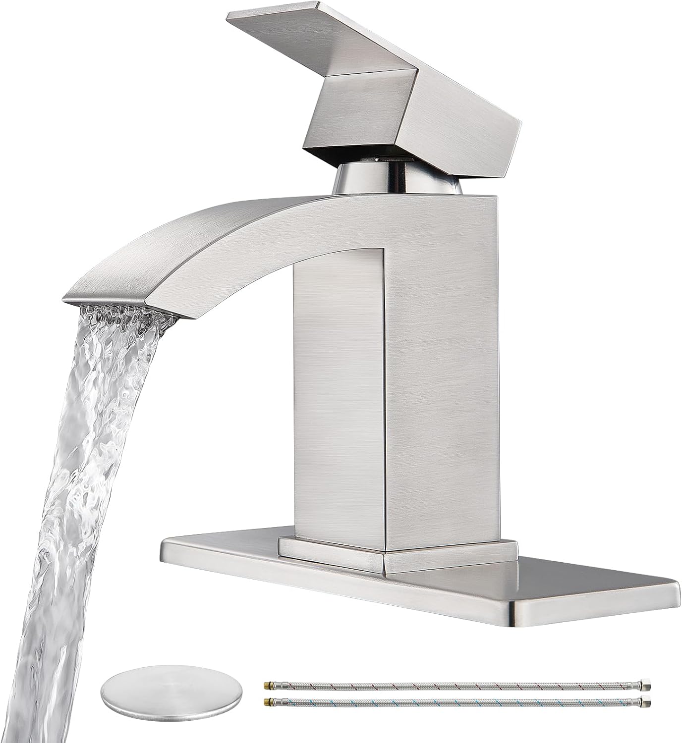 CREA Waterfall Bathroom Faucet One Hole,Single Handle Brushed Nickel Bathroom Faucet 1 Hole ...