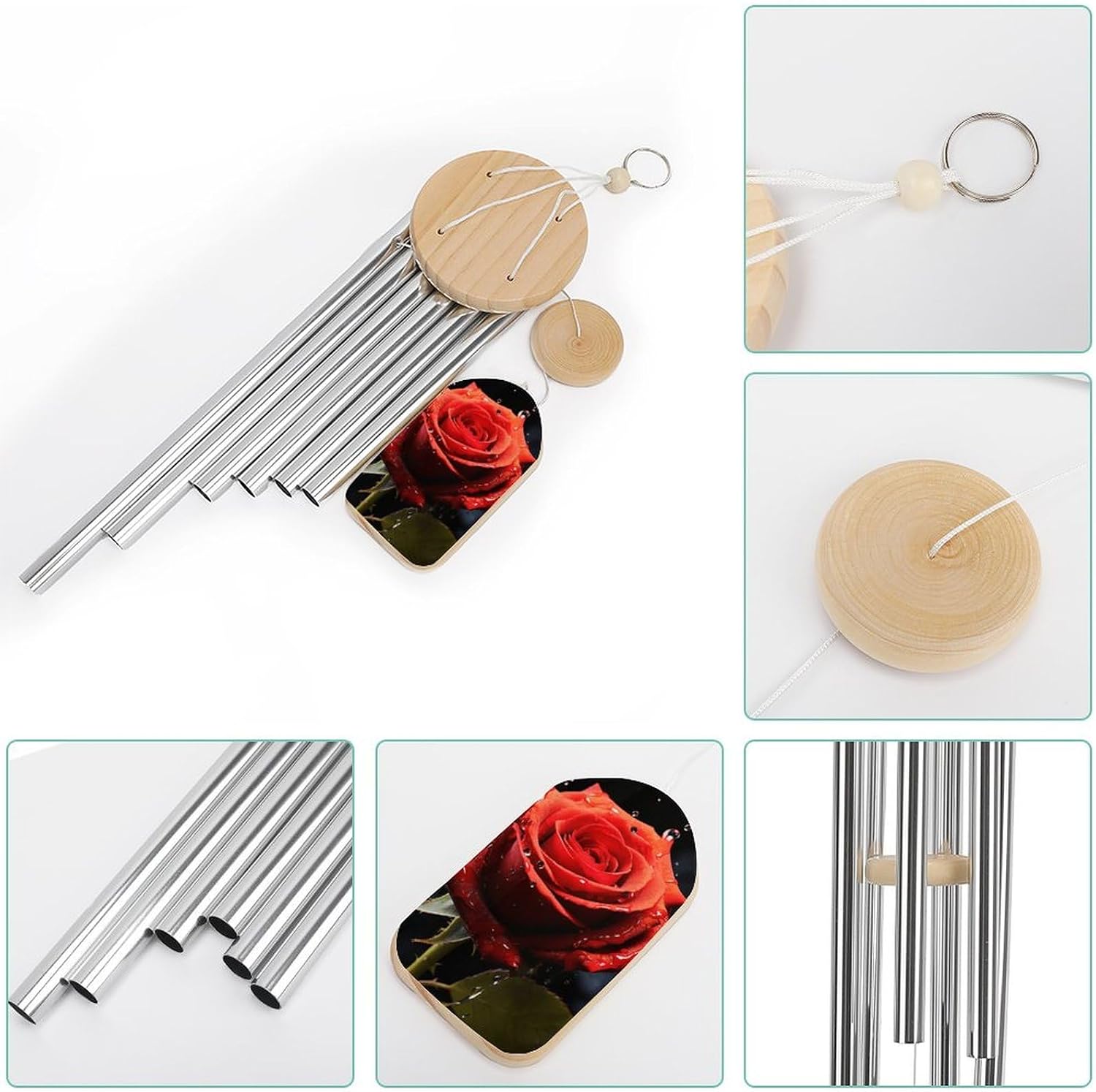 Outdoor Wind Chimes, Red Rose with Red Splashes Printed Wind Chimes,Simple Wind Chimes,Curtain Wind Chimes for Home Decoration