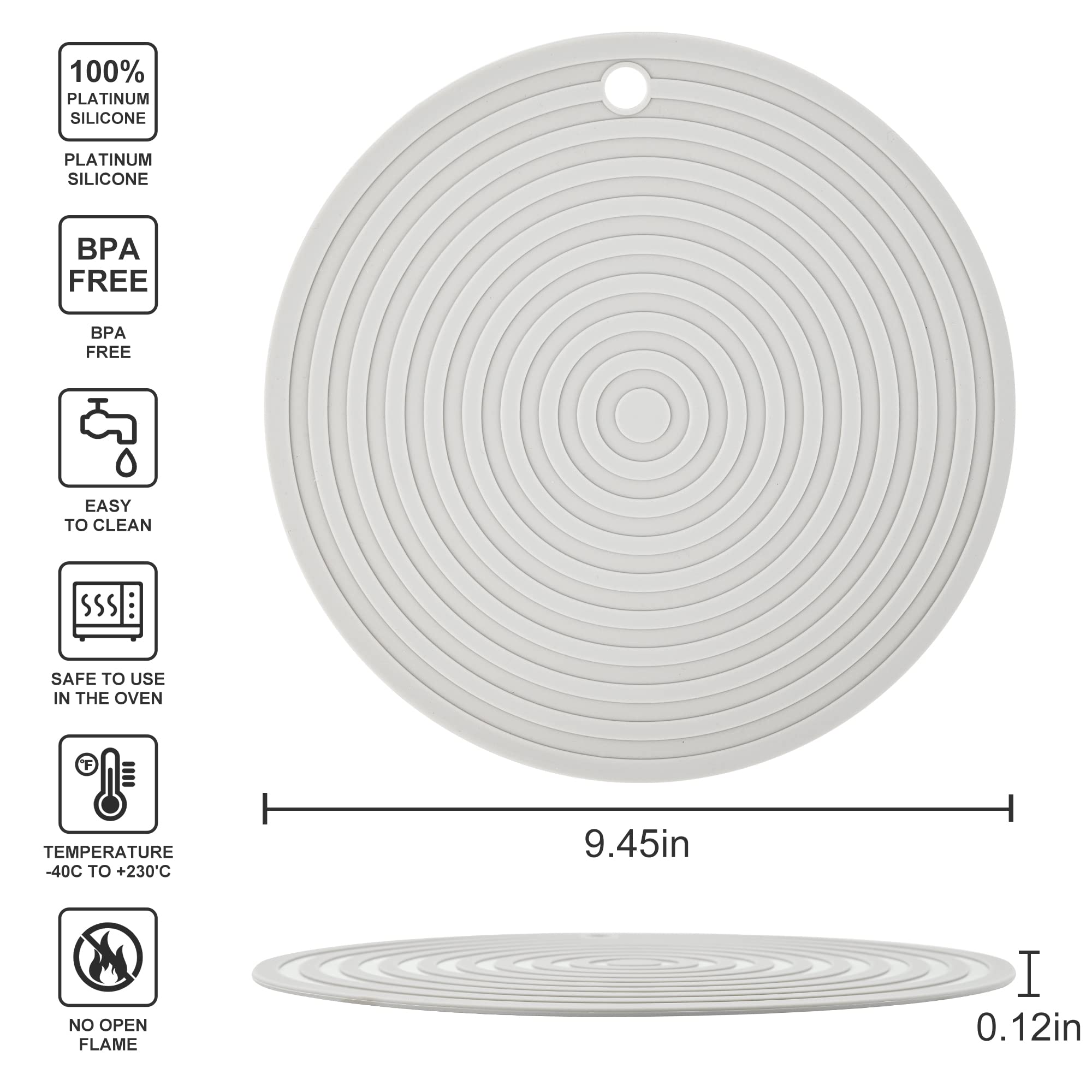 Lot de 4 dessous de plat pour plats chauds, casseroles et poêles, diamètre de 24 cm, tapis chauds en silicone pour cuisine, tapis résistants à la chaleur pour comptoir, micro-ondes, dessous