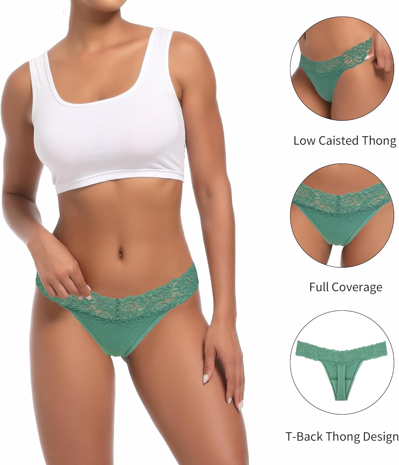 Pack 10 Seamless Lace Thongs for Women Plus Size Breathable Panties Low Rise T-back Stretch Cotton No Show Underwear - Image 3