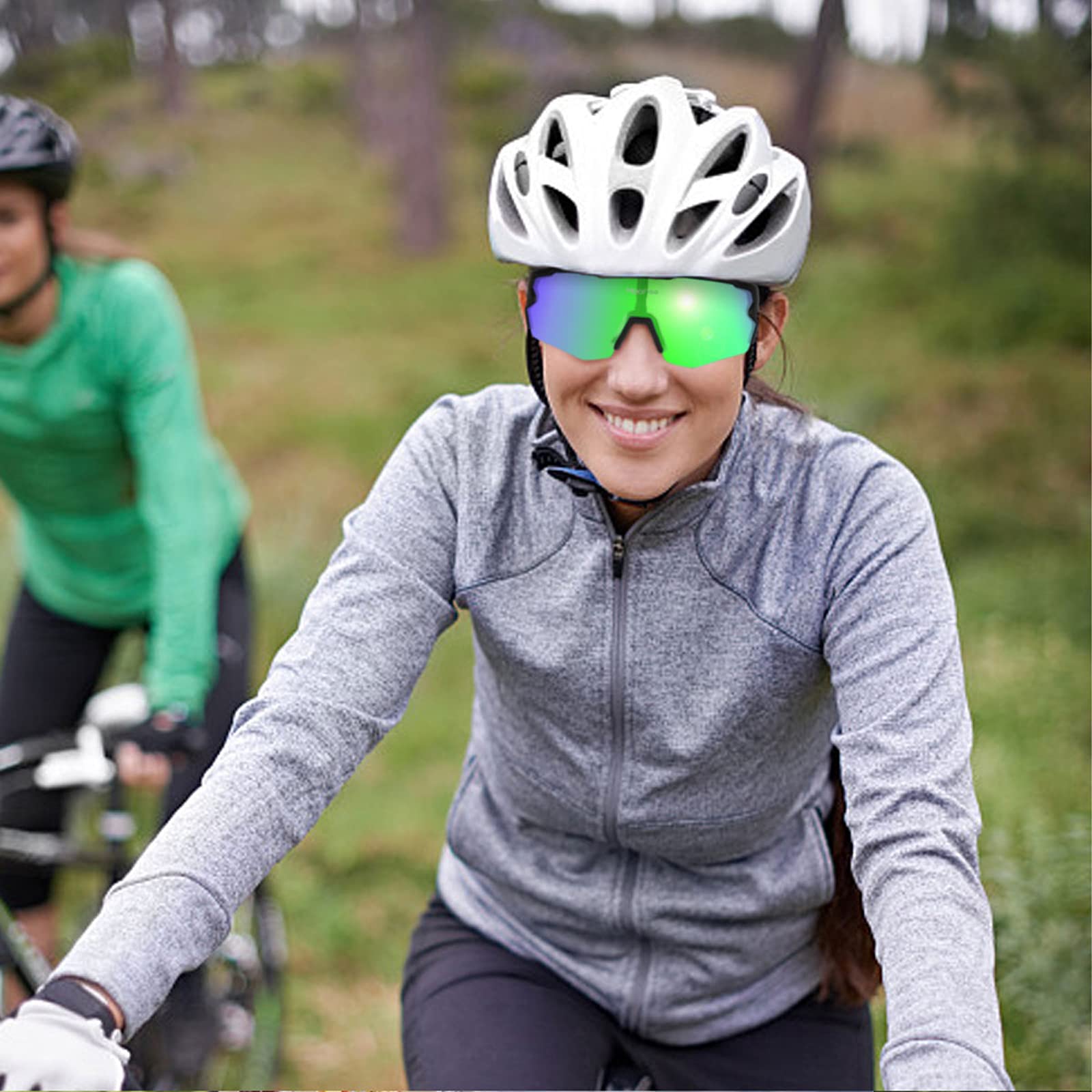 Occhiali da sole sportivi polarizzati con 3 lenti intercambiabili, da uomo e da donna, per ciclismo, guida, ciclismo, corsa, pesca (nero verde)