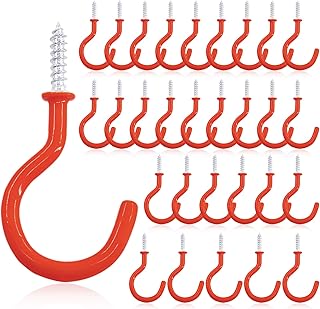 Rustark 30 Pcs Red Screw-in Ceiling Hooks, 2 Inch Heavy Duty Vinyl Coated Screw-in Wall Hooks, Cup Hooks, Plant Screw Hooks for Bathroom Kitchen Garden Ceiling Hanging (Red)