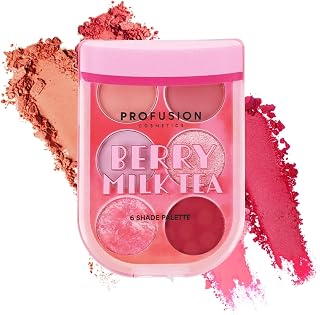 Profusion Cosmetics Milk Tea Eyeshadow Palette - 6 Highly Pigmented & Blendable Shades with Matte & Shimmer Finishes for Neutral & Smoky Looks, Travel-Friendly, Vegan & Cruelty-Free Makeup (Berry)