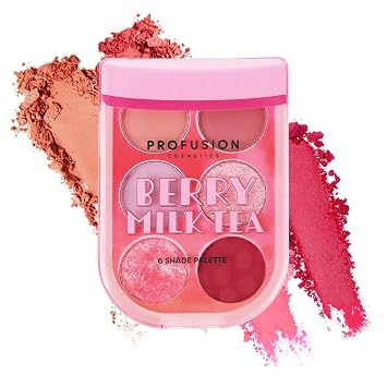 Profusion Cosmetics Milk Tea Eyeshadow Palette - 6 Highly Pigmented & Blendable Shades with Matte & Shimmer Finishes for Neutral & Smoky Looks, Travel-Friendly, Vegan & Cruelty-Free Makeup (Berry)