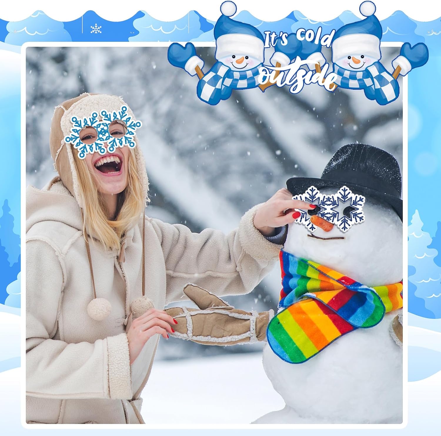 24 Pcs Winter Party Decor Snowflake Snowman Paper Eyeglasses and Headbands Set Cold Party Decorations(Snowflake Style) - Image 4