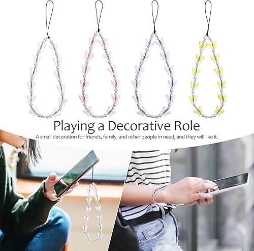 Miniatura 9 de jojofuny Abalorio para teléfono, 4 unidades, correa para teléfono celular, correa de muñeca para teléfono celular, correa de muñeca para teléfono
