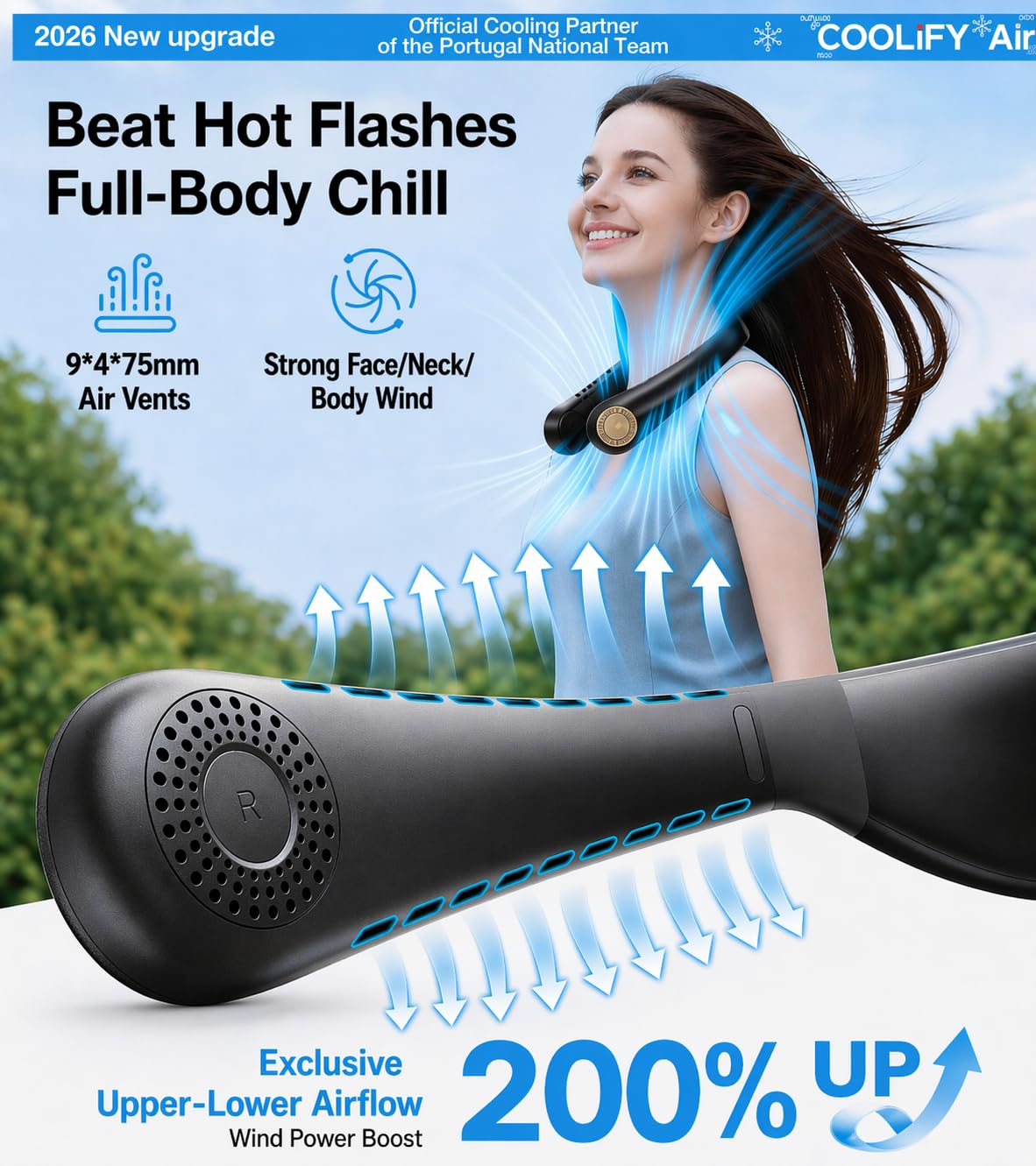 TORRAS COOLiFY Air 2025 - Ventilador de cuello con aire acondicionado mejorado, refrigeración Pro de doble flujo de aire, ventilador portátil ultraligero recargable, ventilador de refrigeración