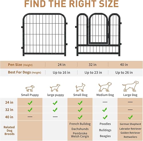 Miniatura 3 de Petorldog Corralito de metal para perros, 24 pulgadas de altura, 8 paneles, valla ideal para perros grandes, medianos y pequeños, para interiores y