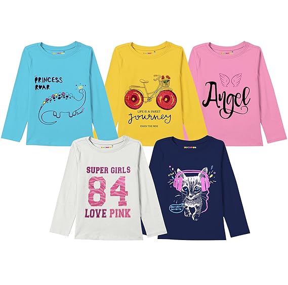 Kuchipoo Regular Fit Girls T-Shirt - Combo of 5 (KUC-TSHRT-186)