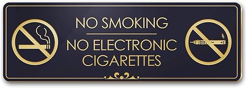Letrero electrónico de No Smoking No Smoking No Cigarrillos, negrodorado, grabado, 3 x 9 pulgadas, resistente a la decoloración, uso en interiores y