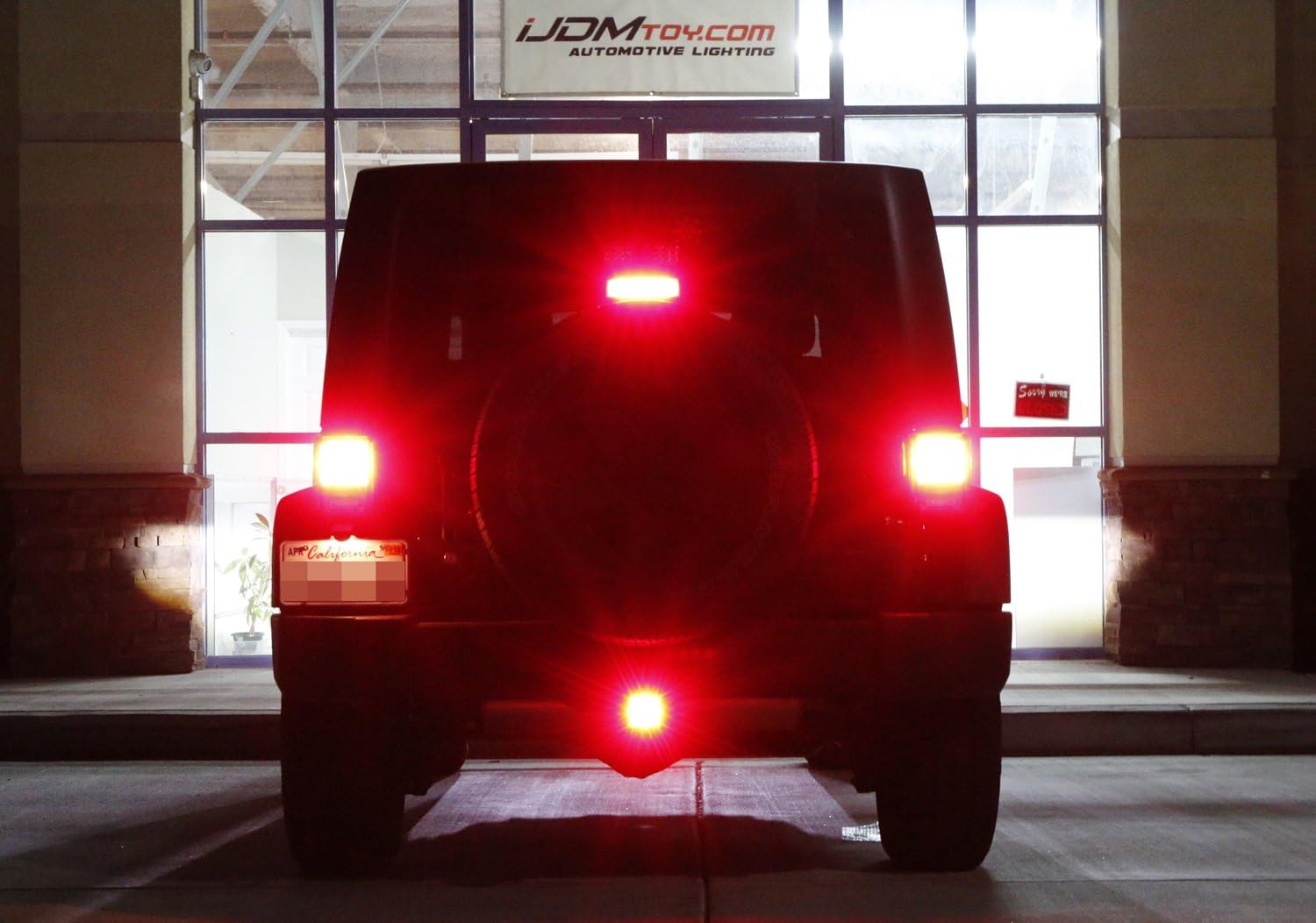 iJDMTOY Super Red LED 3rd Brake Light with F1 Strobe Feature Compatible With Jeep 2007-2017 Wrangler JK, Black Housing High Mount Third Brakelamp Assembly Powered by 8 Red LED Emitters