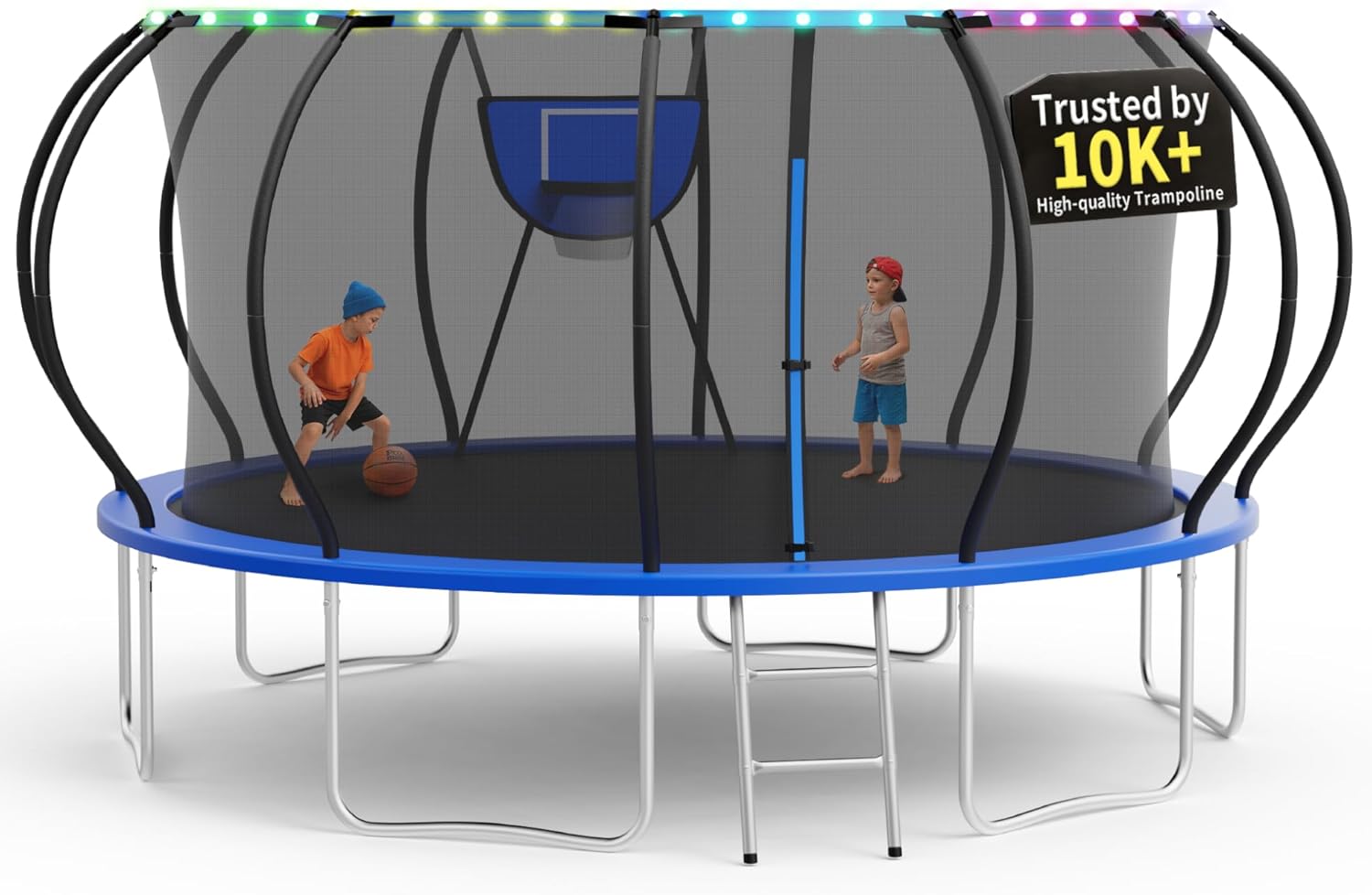 KOFUN Tranpoline Outdoor 16FT 14FT 12FT 10FT 8FT Tranpoline with Light 1500LBS & ASTM Approved & Easy Install, Recreational Tranpolines with Basketball Hoop, Enclosure Net, Ladder for Kids and Adults