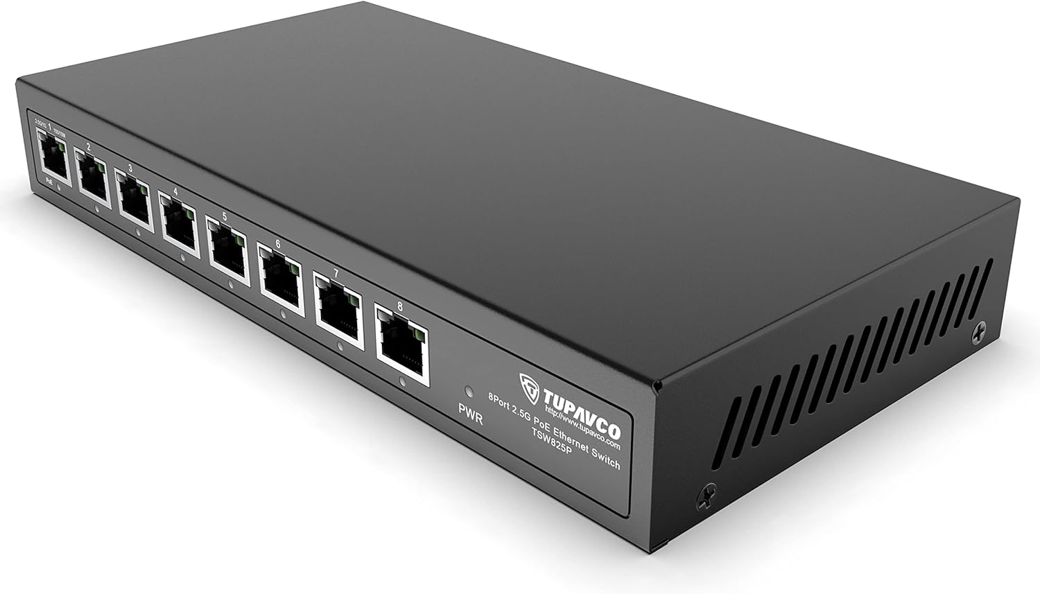2.5GB Switch (8 Port) PoE++ for Ethernet Network - 1x90W (802.3bt) 7x30W (802.3at) Ports - High Speed 10M/100M/1G/2.5G Gigabit (802.3bz) - Unmanaged LAN Splitter - Tupavco TP1981