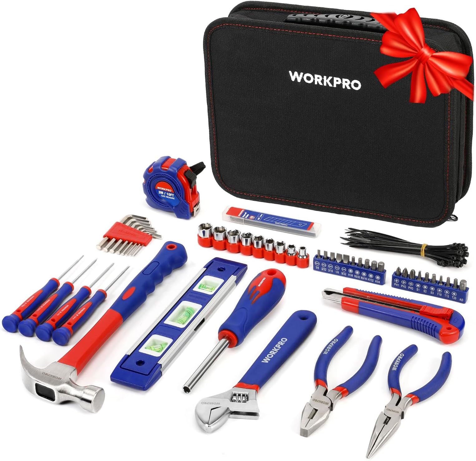 WORKPRO Home Tool Kit, 100 Piece Kitchen Drawer Household Hand Tool Set with Easy Carrying Pouch