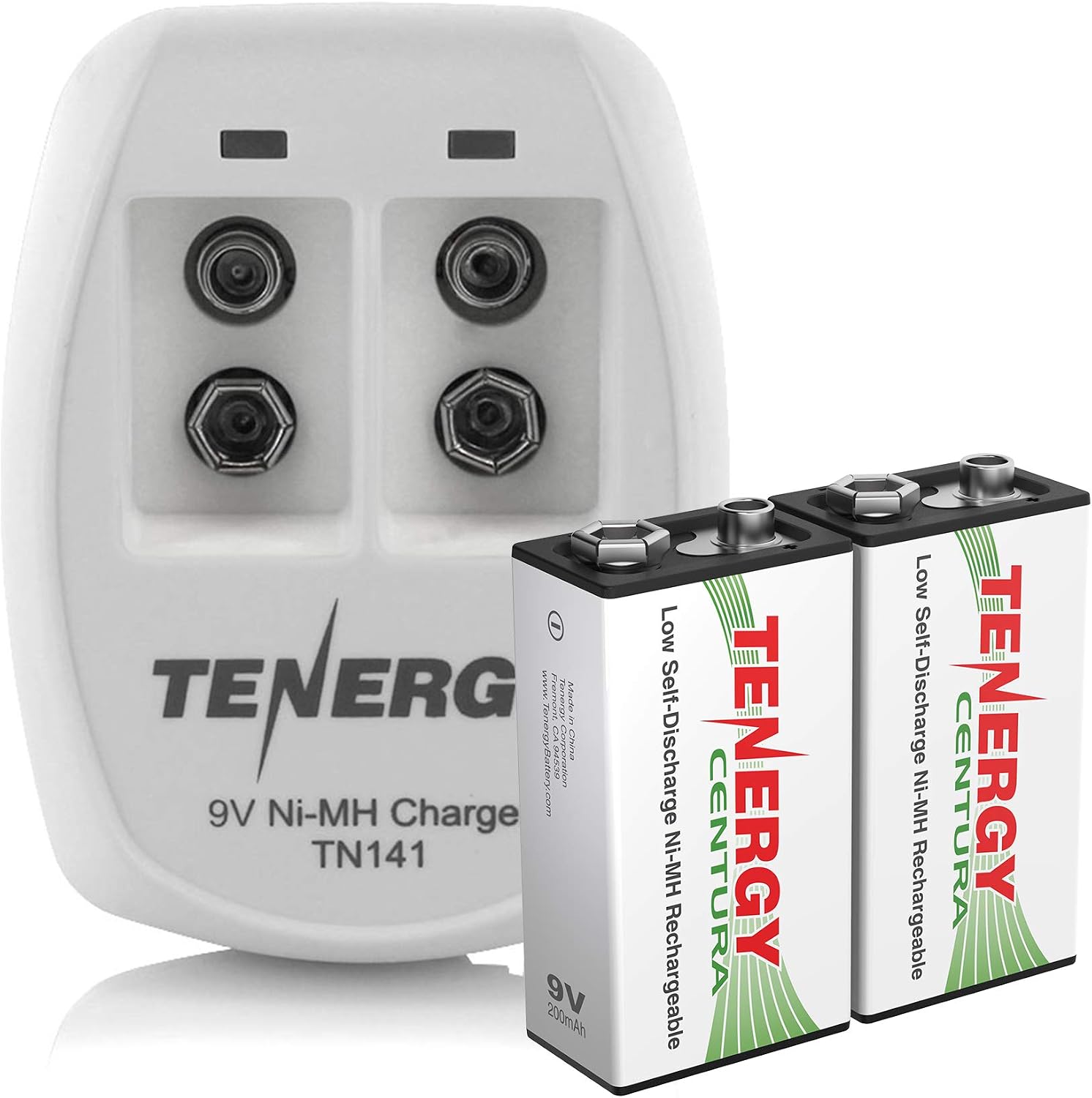 Tenergy TN141 2 Bay 9V Smart Charger with 2 Pack Centura Low Self-Discharge 9V NiMH Rechargeable Batteries