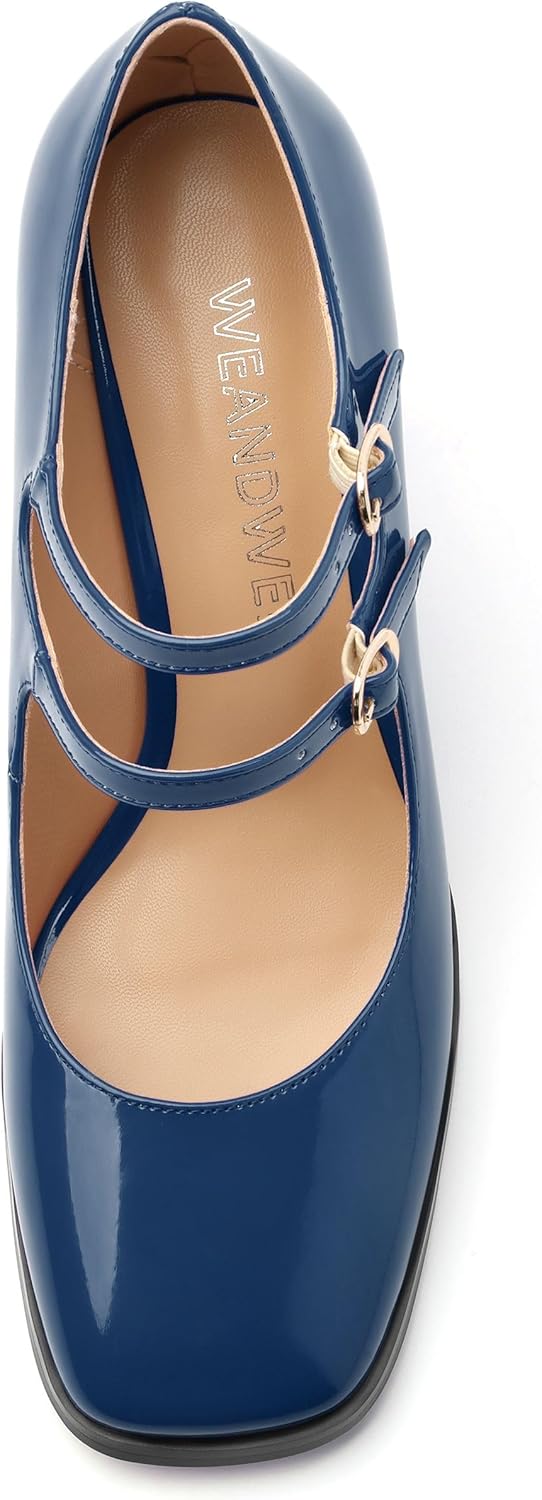 Women's High Heel Mary Jane Single Shoes, Chunky Heel Square Toe Pumps for Women, C... - Image 3